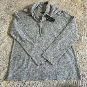 Talbots Turtleneck mock neck Top cotton Gray Long Sleeve Drawstring medium new